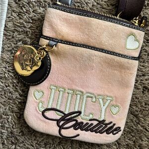 Juicy Couture Pink and Gold Crossbody Bag with Velour Finish